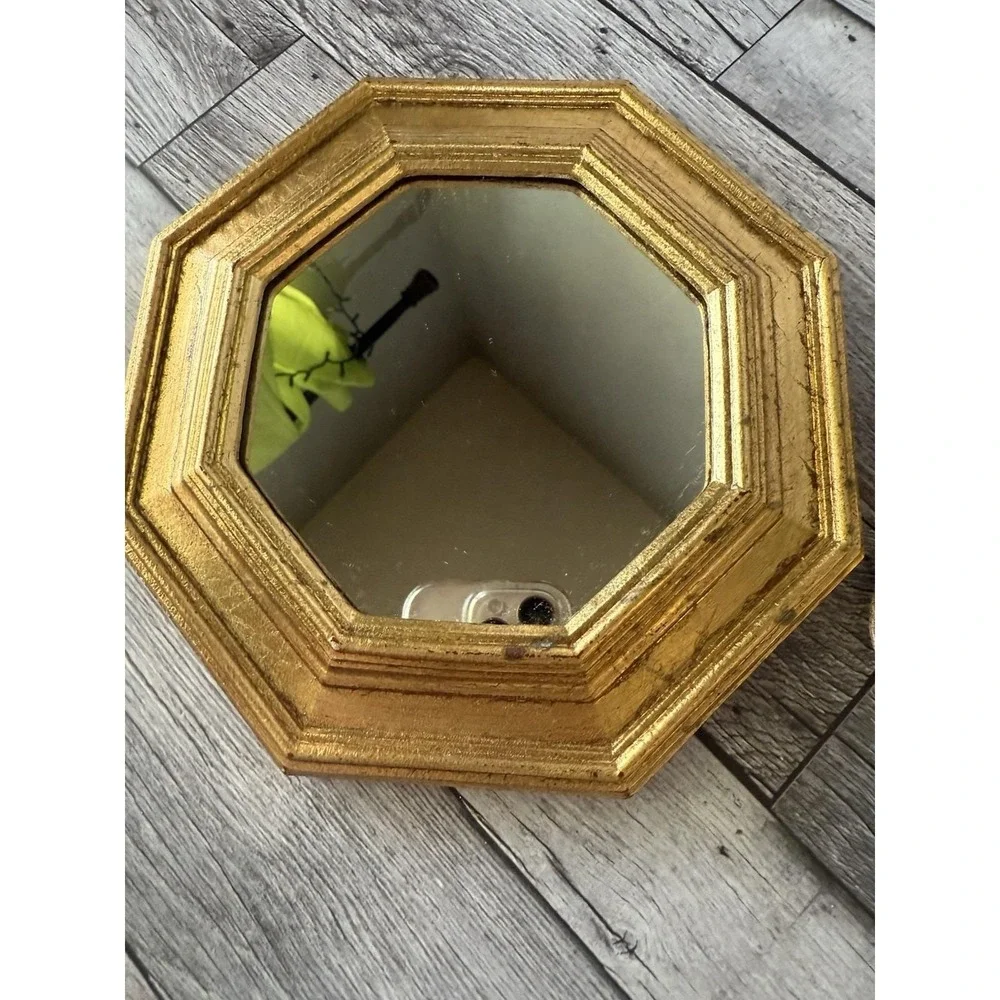 Vintage Italian Florentine Gold Gilt Wall Mirrors 2PC Set Octagon Baroque 7